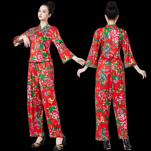 新款东北大花民族风广场舞服装套装秧歌演出服长袖跳舞服舞蹈服装