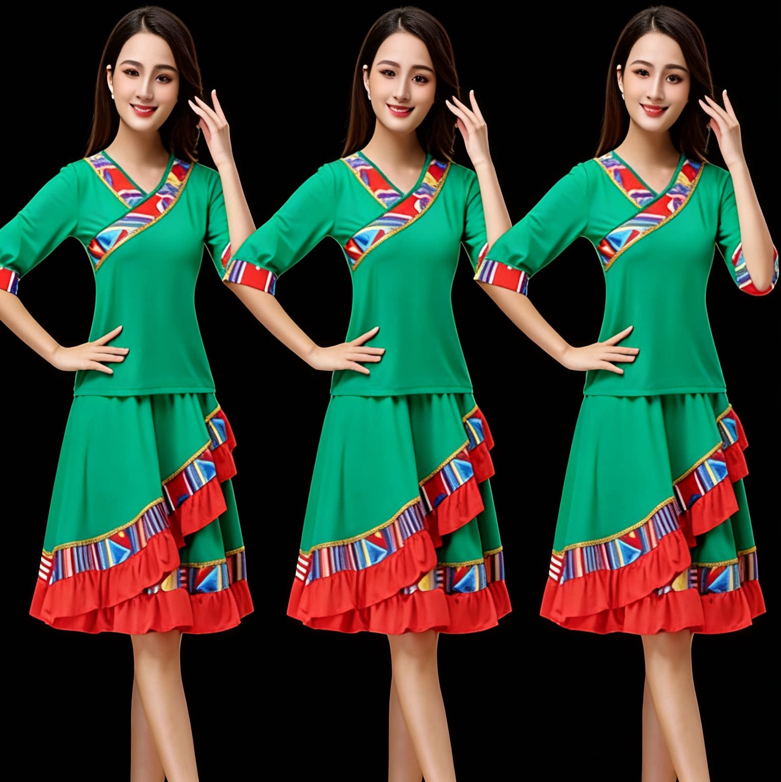 有弹性有垂感广场舞秧歌服图片