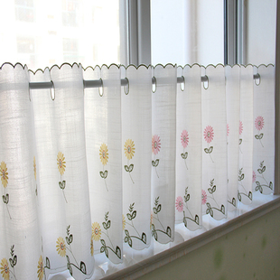 小雏菊纱帘半截飘窗田园短窗帘半帘短款小窗户遮光免打孔厨房短帘