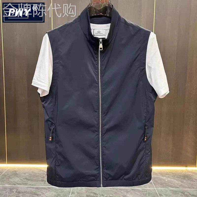 立领无袖马甲夏季纯色男士轻奢潮牌拉链马背心免烫处理休闲帅气马