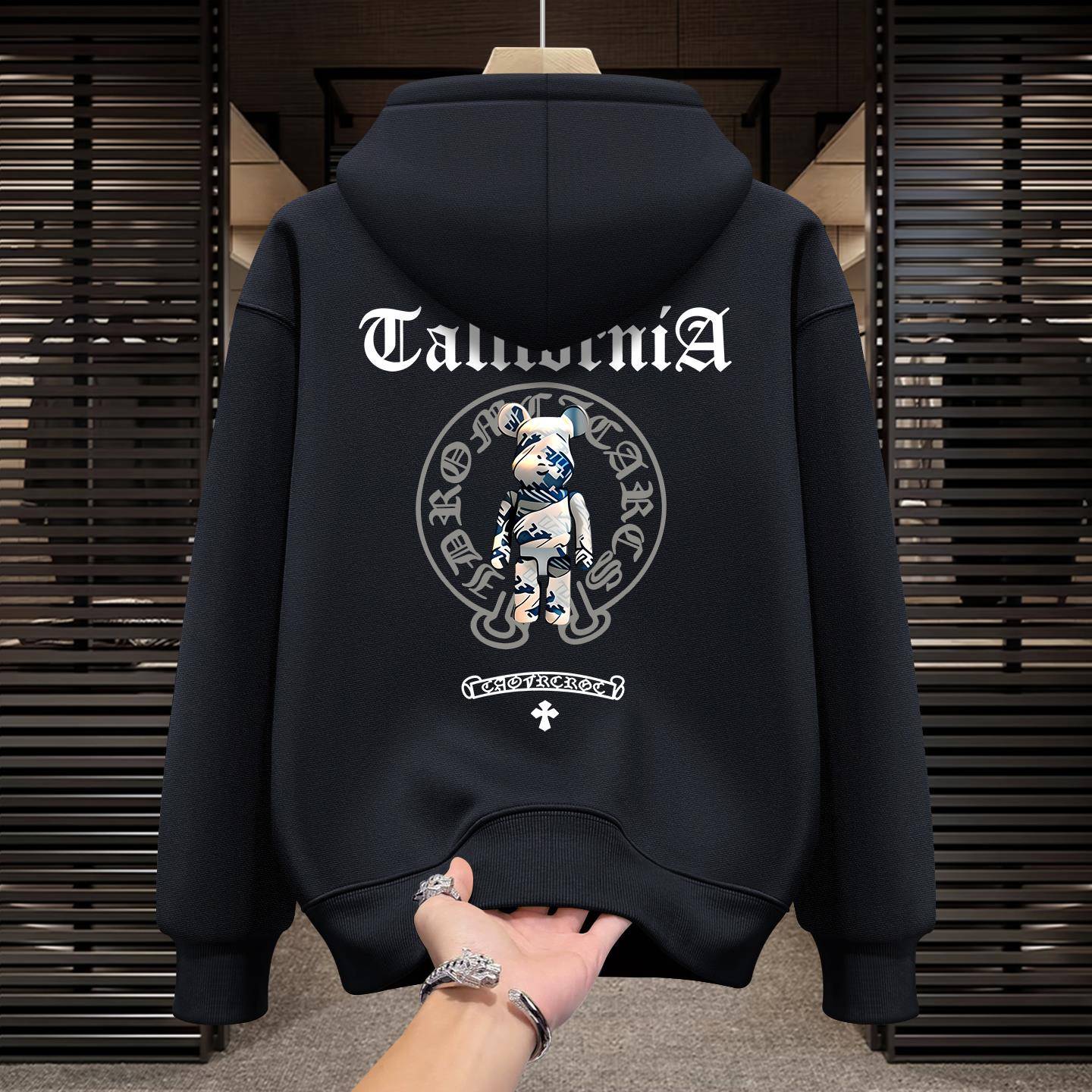 MAROLIO~优质面料！潮流印花宽松连帽卫衣男冬季加绒保暖休闲外套