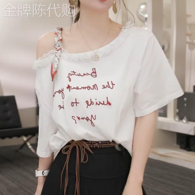 短袖t恤女夏季薄款2026新款宽松显瘦设计感小众露肩半袖体恤上衣