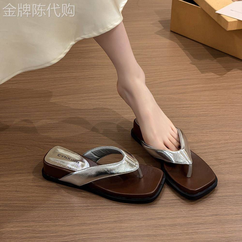 绝美复古夹脚趾人字拖鞋女夏季外穿仙女风海边度假坡高跟凉拖鞋子