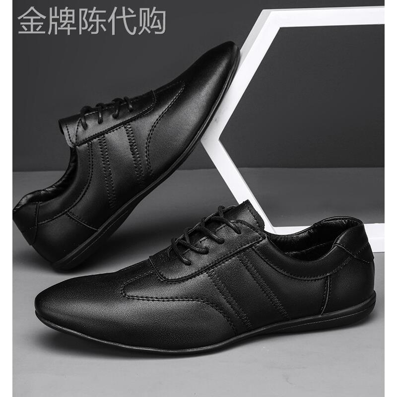 男士休闲皮鞋2025秋季新款真皮尖头潮流小皮鞋商务正装软底豆豆鞋