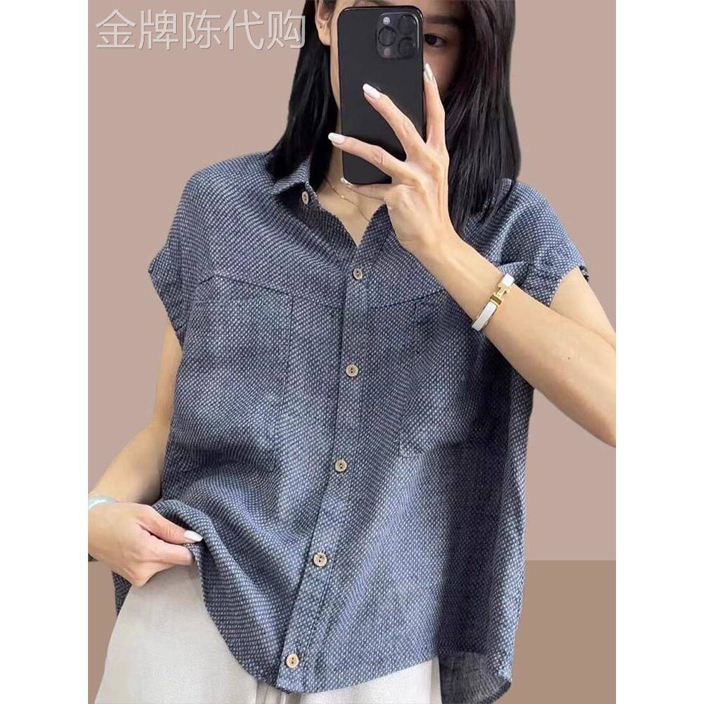 短袖衬衫女夏2025新款气质复古小衫宽松显瘦棉麻亚麻时尚减龄上衣