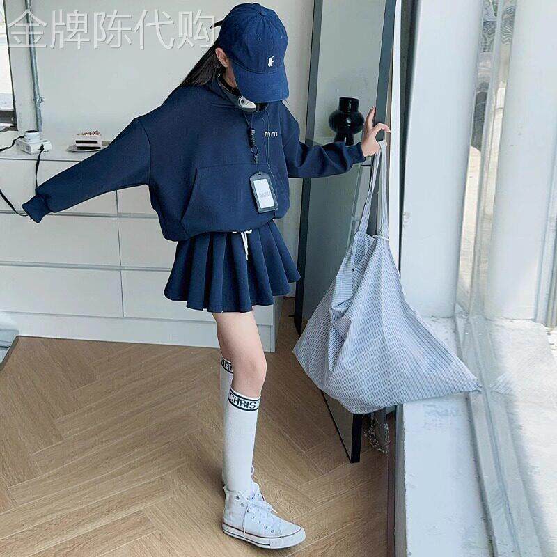 法国BADNUT女童套装春秋2025新款儿童卫衣中大童百褶裙两件套