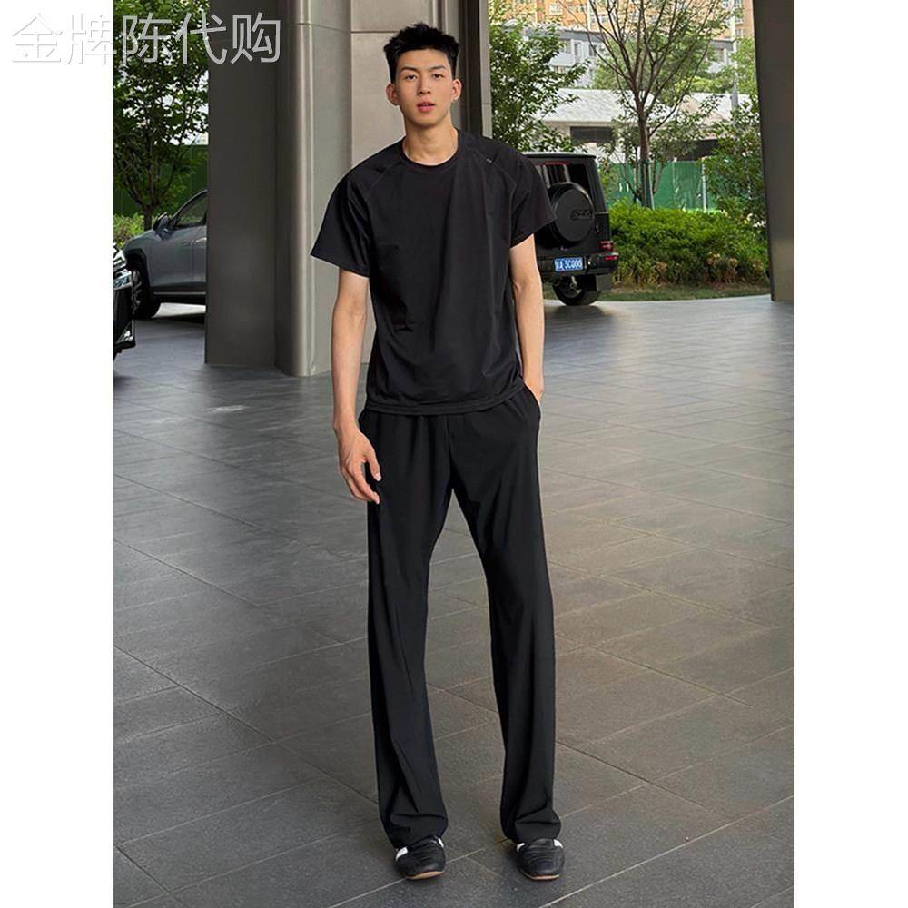 黑色冰丝西裤男士夏季薄款速干直筒长裤子潮牌修身高级感凉感西裤