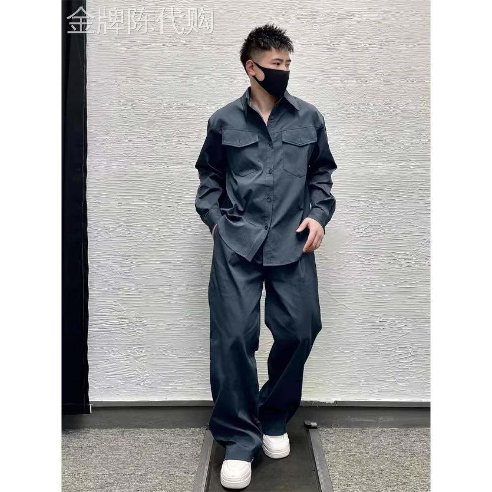轻奢2025秋季男士高级感衬衫套装时尚帅气宽松直筒长裤两件套潮