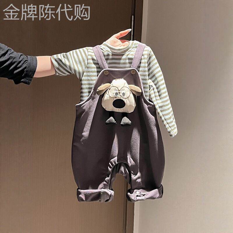 法国BADNUT儿童春秋2026新款婴儿背带裤连体衣男女童打底衫两件套