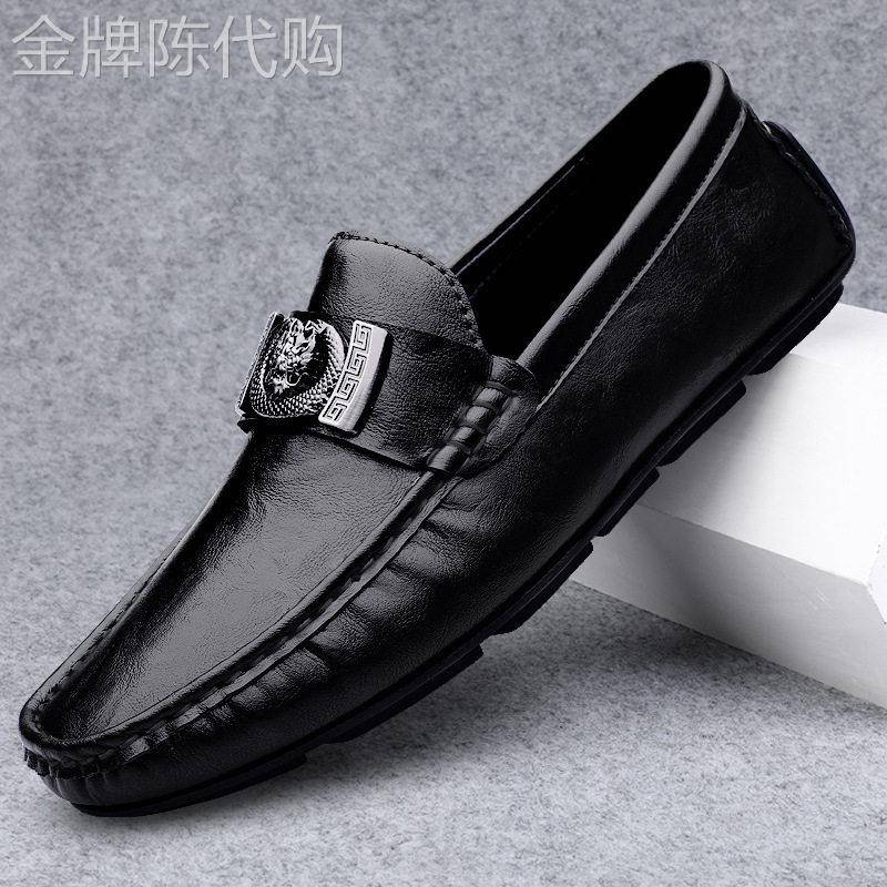 欧洲站豆豆鞋男士真皮高档懒人一脚蹬皮鞋休闲乐福鞋套脚软底男鞋