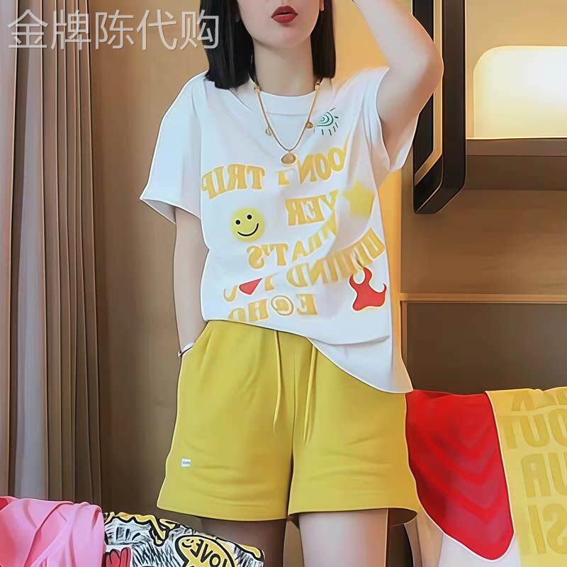 纯棉休闲运动服套装女士2026夏季新款减龄短袖T恤宽松短裤两件套
