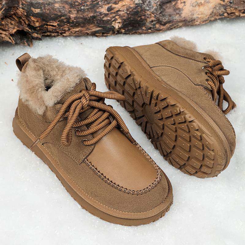 【老派棉鞋】翻毛皮系带棉靴情侣冬季新款加绒保暖防滑厚底马丁靴