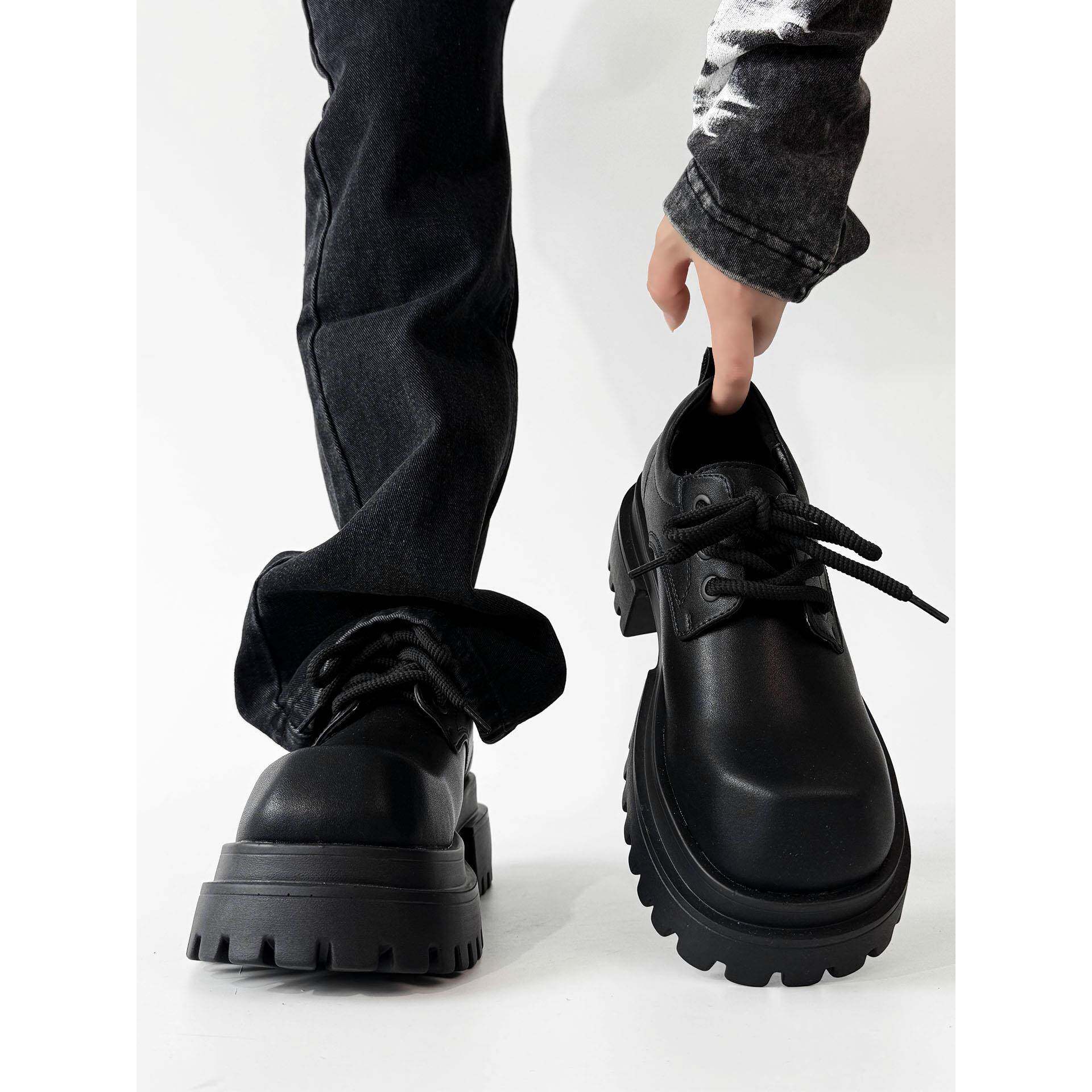 巴黎方头松糕皮鞋男cleanfit厚底增高德比鞋高级感英伦正装大头鞋