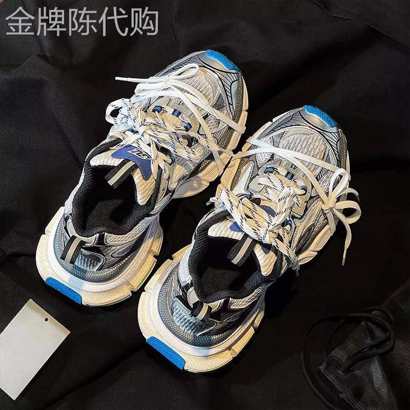 潮牌复古做旧绑带老爹鞋男女款2026年夏季网面透气增高厚底运动鞋
