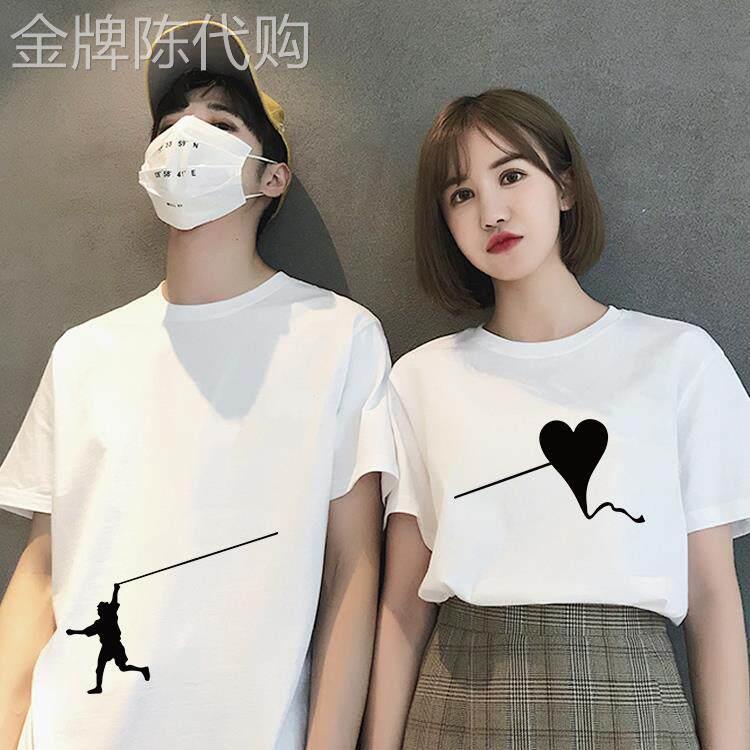 潮牌网红法式情侣装夏装2026新款短袖T恤设计感男女白色百搭时尚