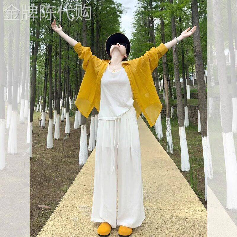 黄色天丝防晒衬衫女夏季外搭披肩空调衫宽松防晒衣薄款轻奢高级感