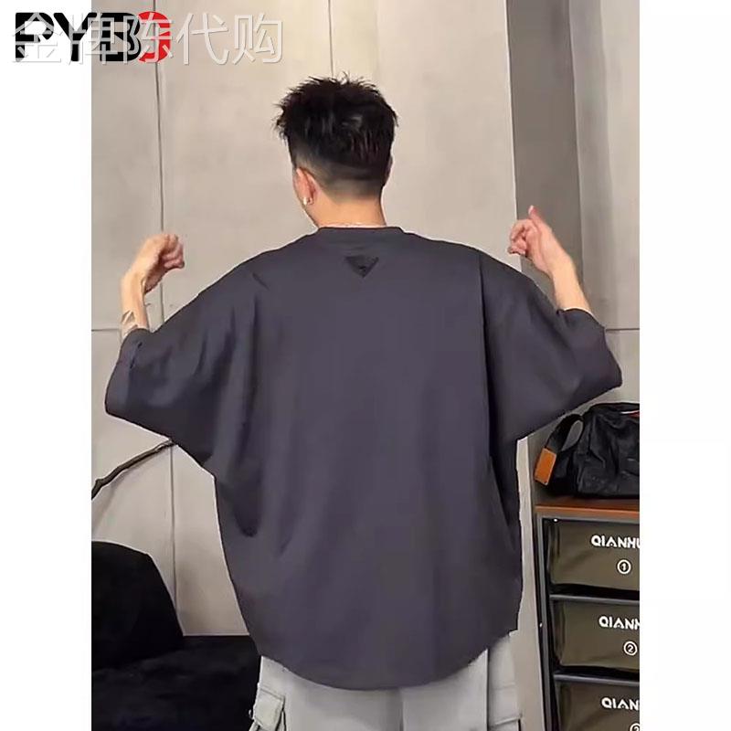 美式蝙蝠袖圆领男士短袖T恤2026夏季新款痞帅气宽松潮流半袖男款
