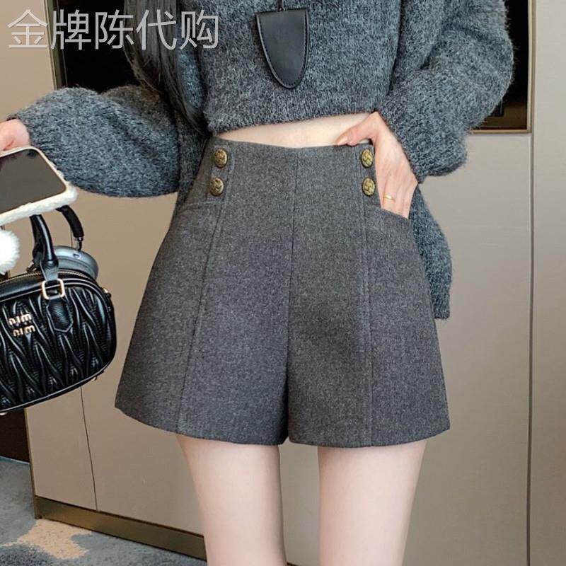 潮牌高级感毛呢西装阔腿短裤女秋冬季外穿小个子高腰a字打底靴裤