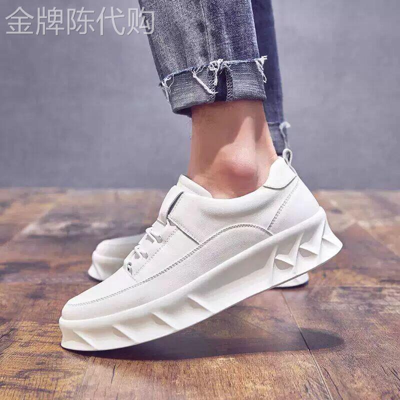 厚底小白鞋男真皮休闲一脚蹬懒人皮鞋2025新品简约白色增高板鞋男
