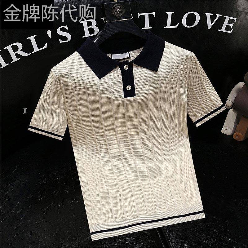 冰丝短袖POLO衫男夏季薄款潮牌修身针织翻领上衣百搭休闲半袖T恤