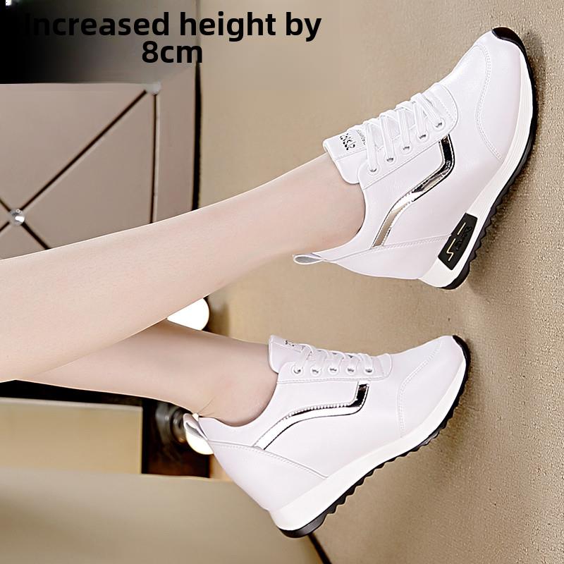 IT正品2019秋冬加绒小白鞋内增高8CM真皮黑色透气运动旅游鞋女鞋