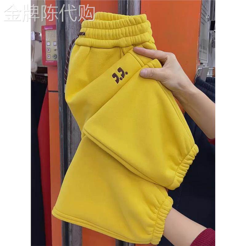潮牌加绒加厚卫裤女2025秋冬季宽松束脚运动裤显瘦保暖九分哈伦裤