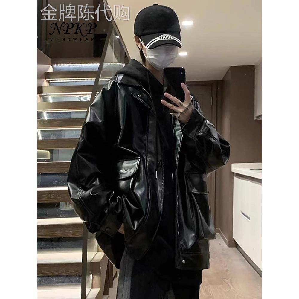 PU皮夹克男春秋款新款美式覆古机车皮衣外套加绒加厚潮牌痞帅男装