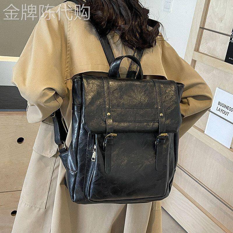 香港潮牌2026新款复古百搭双肩包女手提韩版书包高级感大容量包包