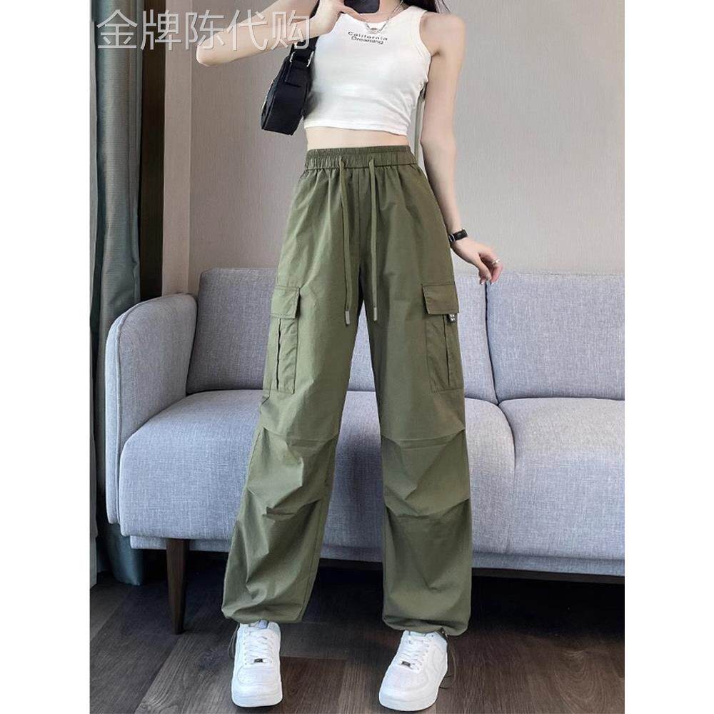 军绿色美式工装裤女夏季新款小个子防晒束脚休闲 裤高腰速干 干运