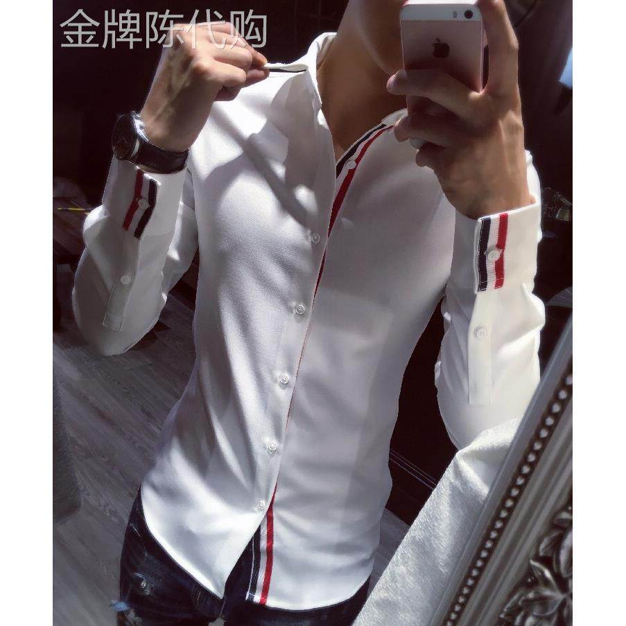求购时尚品牌春秋修身长袖白衬衫男式韩式衬衫休闲男装
