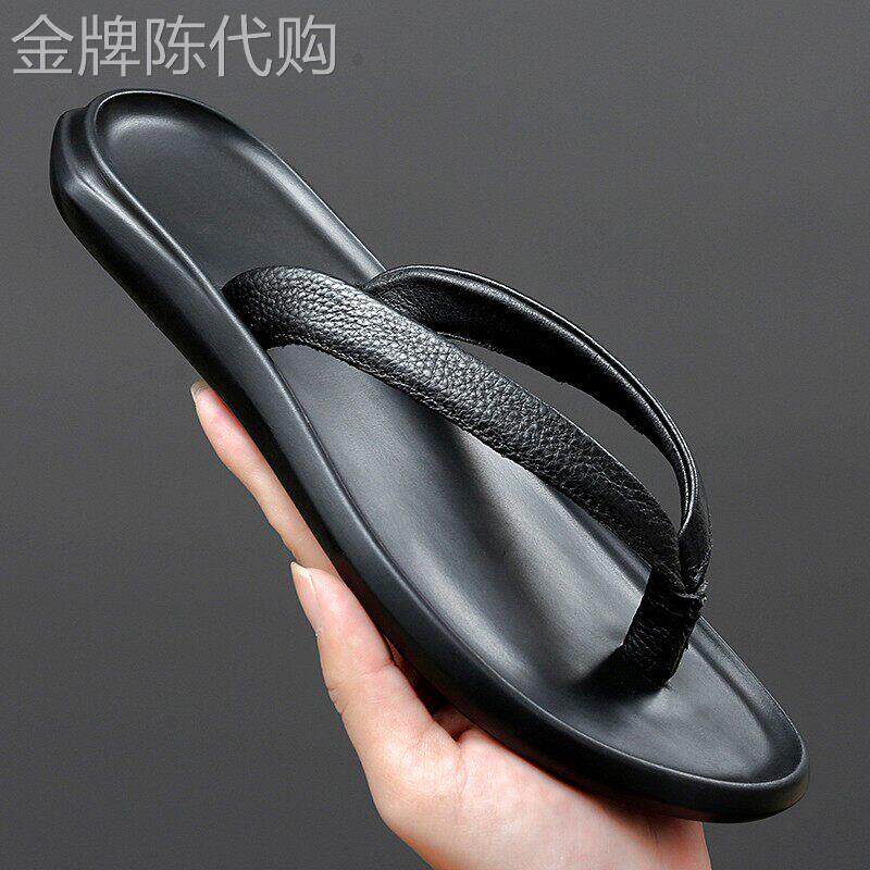 MK软底真皮一字拖男夏季新款高端耐磨防滑头层牛皮轻奢男士拖鞋