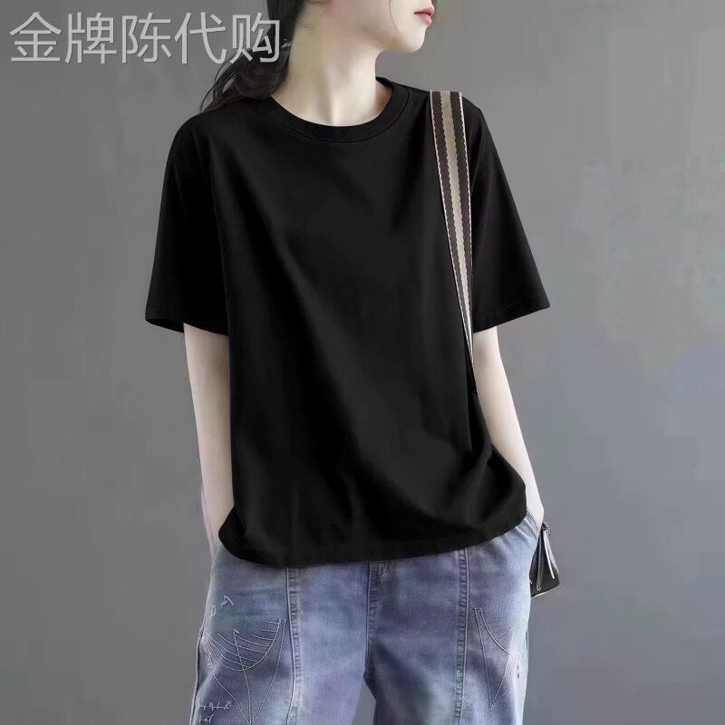 纯棉短袖t恤女夏季薄款2026新款慵懒风宽松显瘦减龄黑色半袖上衣
