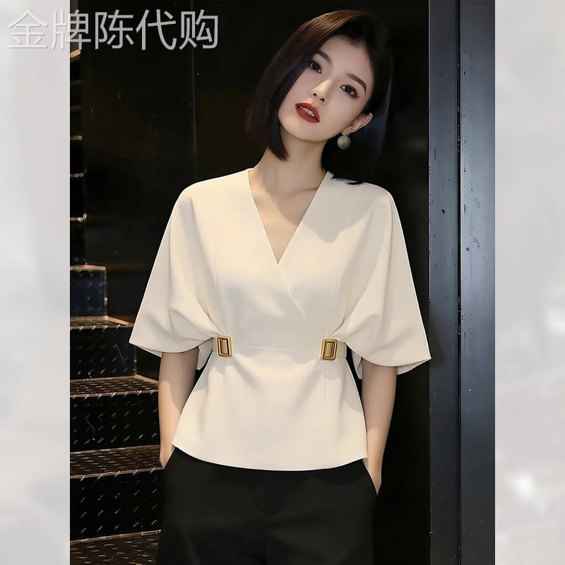 文艺简约蝙蝠袖衬衫收腰女夏季2026年新款轻奢优雅短袖上衣高级感