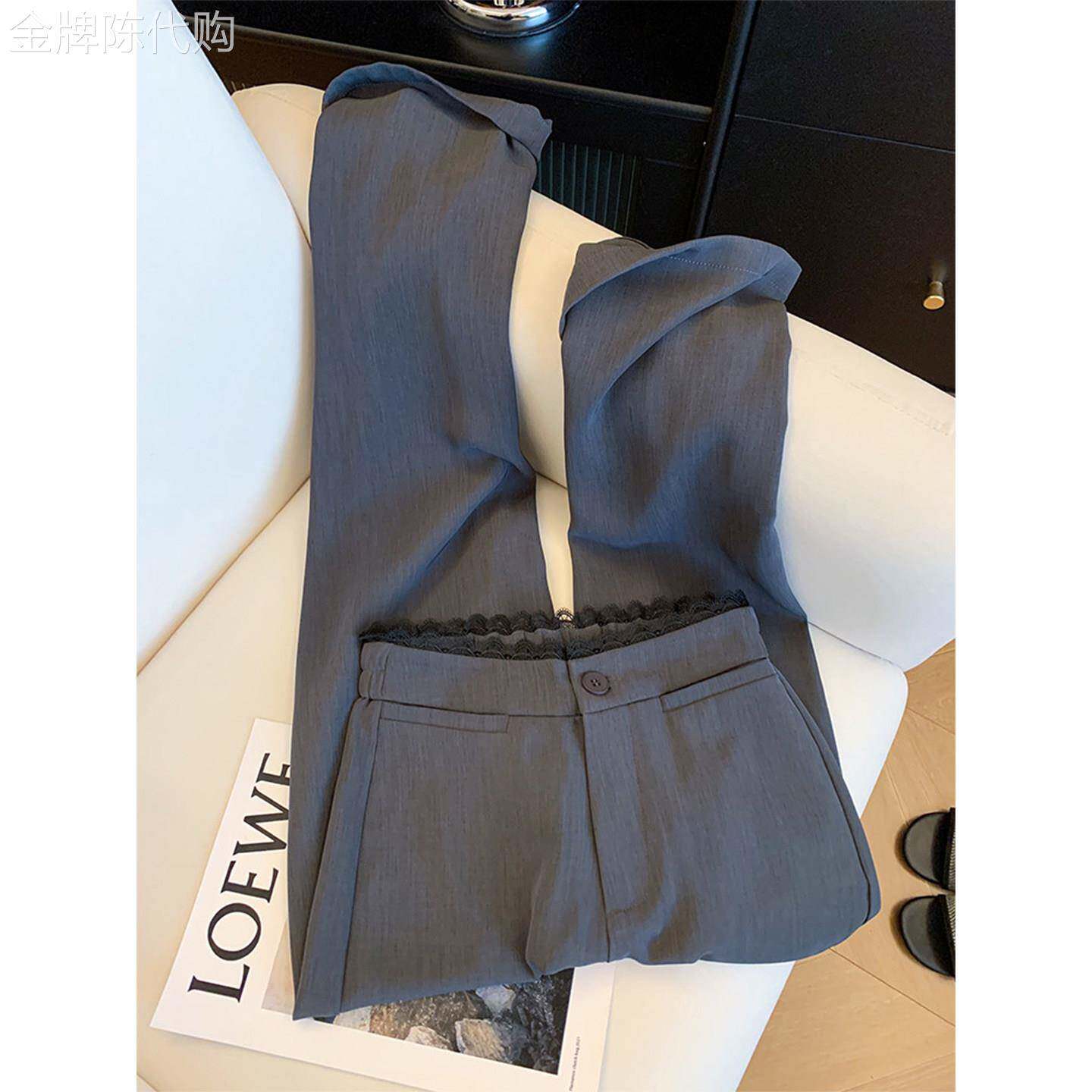 高腰垂感休闲直筒西装裤女春秋2026新款设计感蕾丝花边垂坠感女裤
