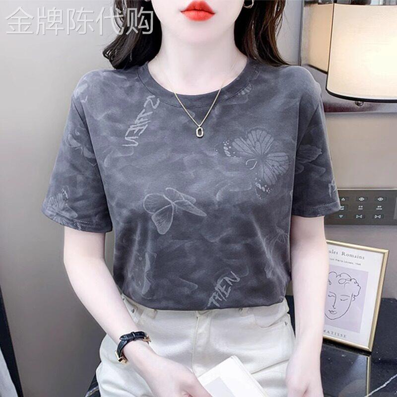 潮牌韩版宽松印花短袖女夏季2026年新款时尚百搭显瘦圆领休闲上衣