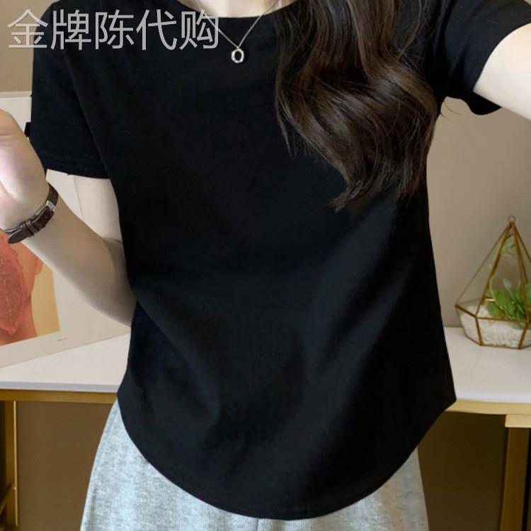 韩国正肩短袖T恤女夏2026新款不规则弧形下摆辣妹小个子短款上衣