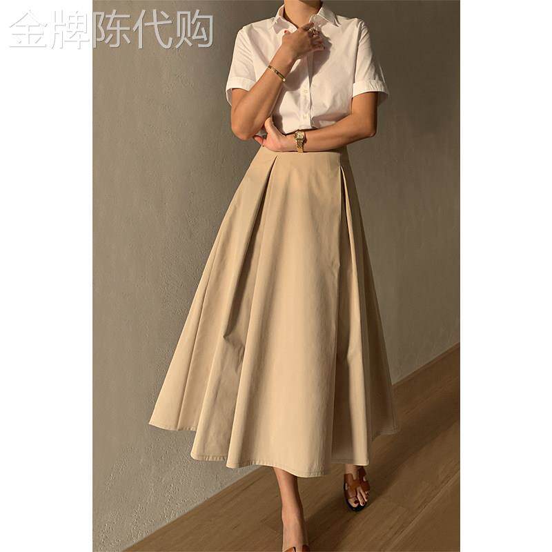 半身裙女夏季薄款2026新款设计感中长款a字高腰显瘦西装大摆伞裙