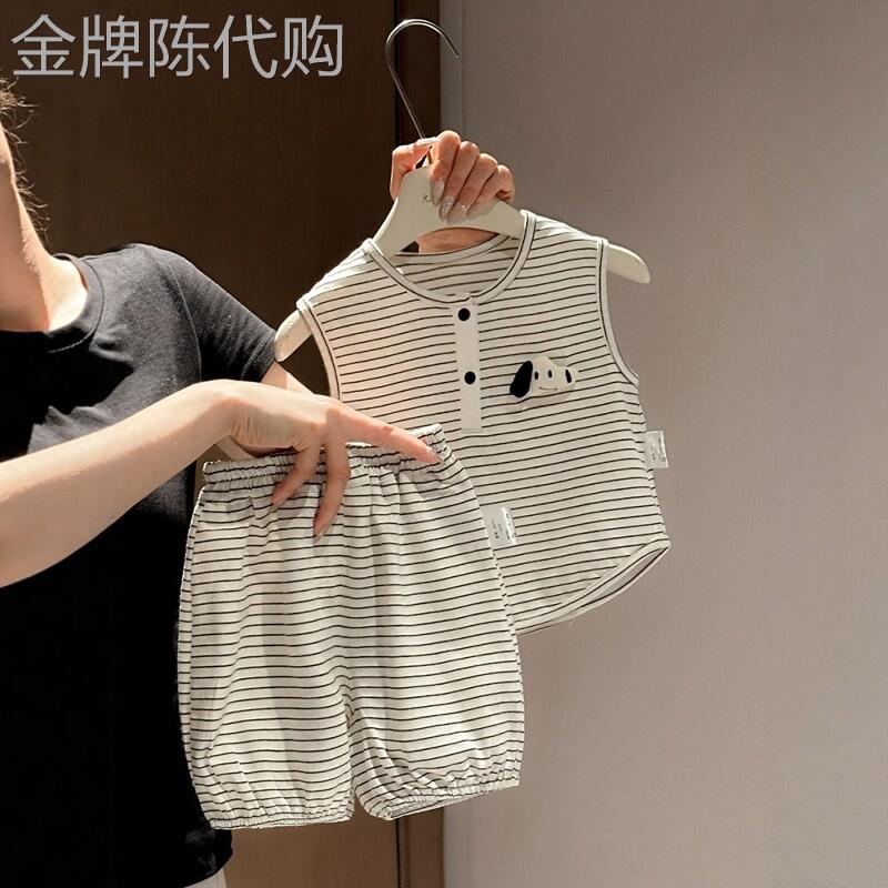 法国BADNUT婴儿夏季2026新款套装男女宝宝薄款条纹背心短裤两件套
