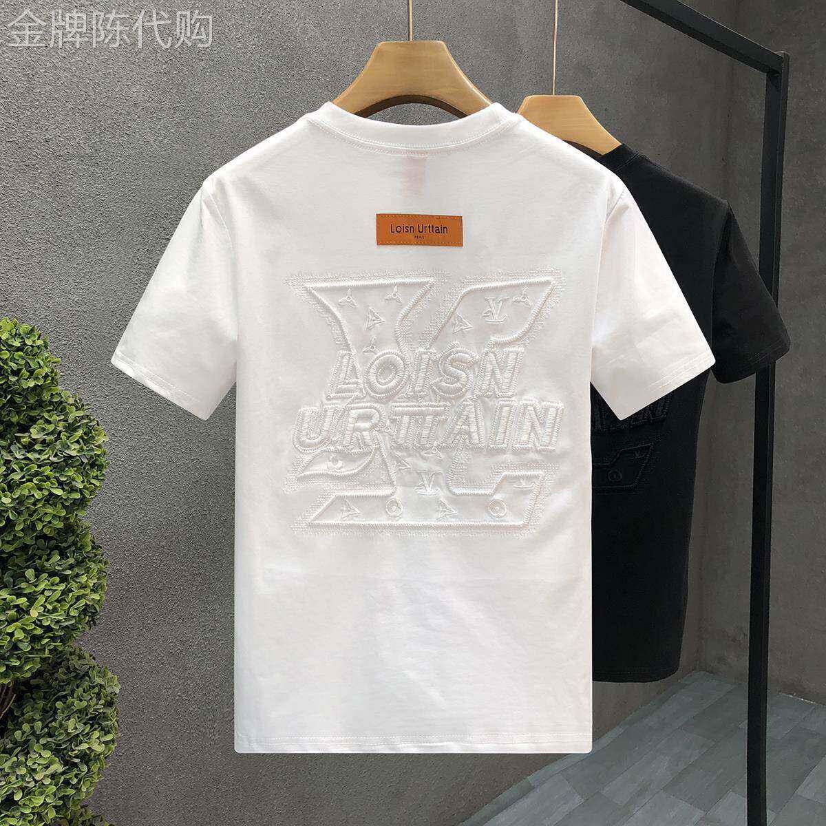短袖t恤男夏季潮牌宽松高级感刺绣字母痞帅青少年圆领半袖体恤衫