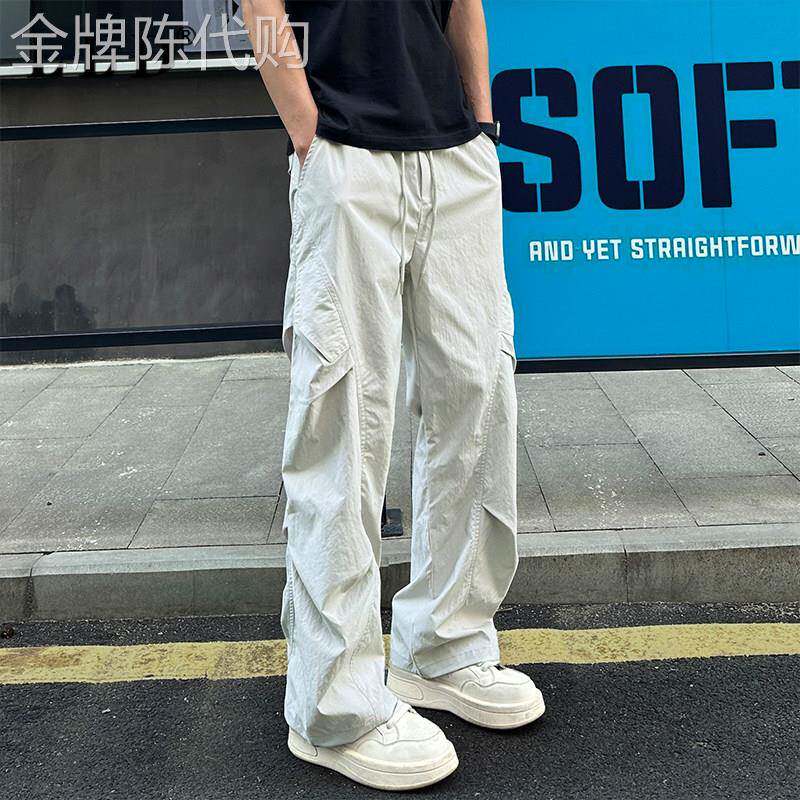 高端直筒休闲裤男款春秋2026新款潮牌松紧腰户外速干宽松工装长裤