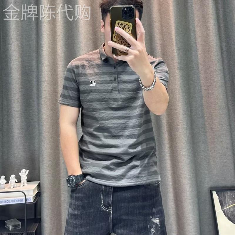 MK棉麻短袖Polo衫男2026夏季新款高端条纹设计半袖天丝男士上衣潮