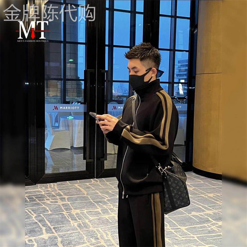 高端休闲运动套装男士2026新款春秋冬季条纹外套裤子搭配一套男款