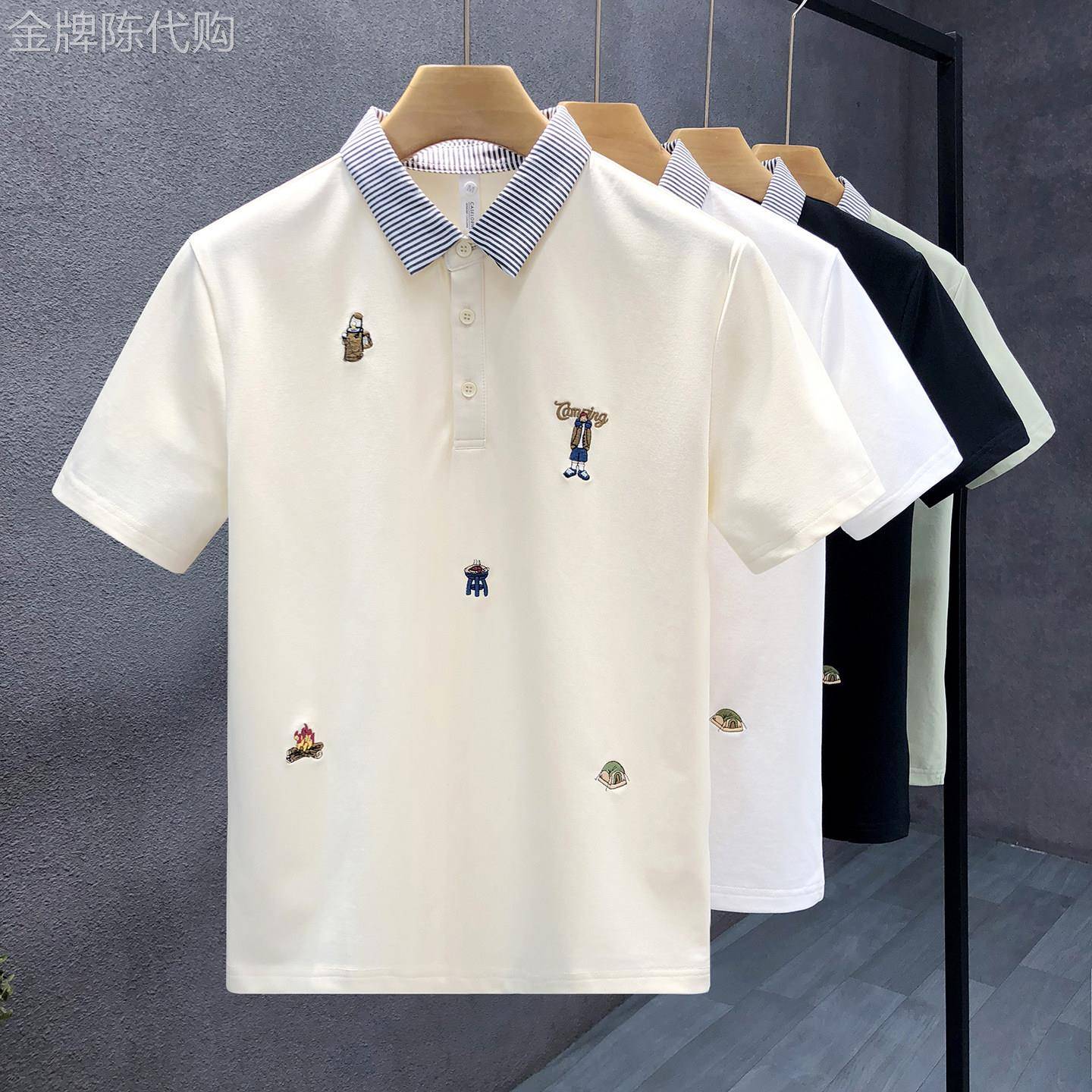 卡通刺绣高端polo衫男夏季潮牌痞帅短袖t恤男士商务百搭翻领上衣