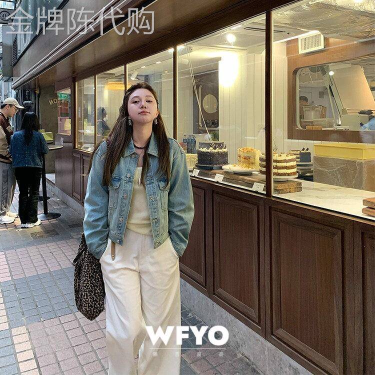 WFYO/2026春秋新款复古蓝牛仔外套女纯棉宽松休闲时髦翻领上衣女