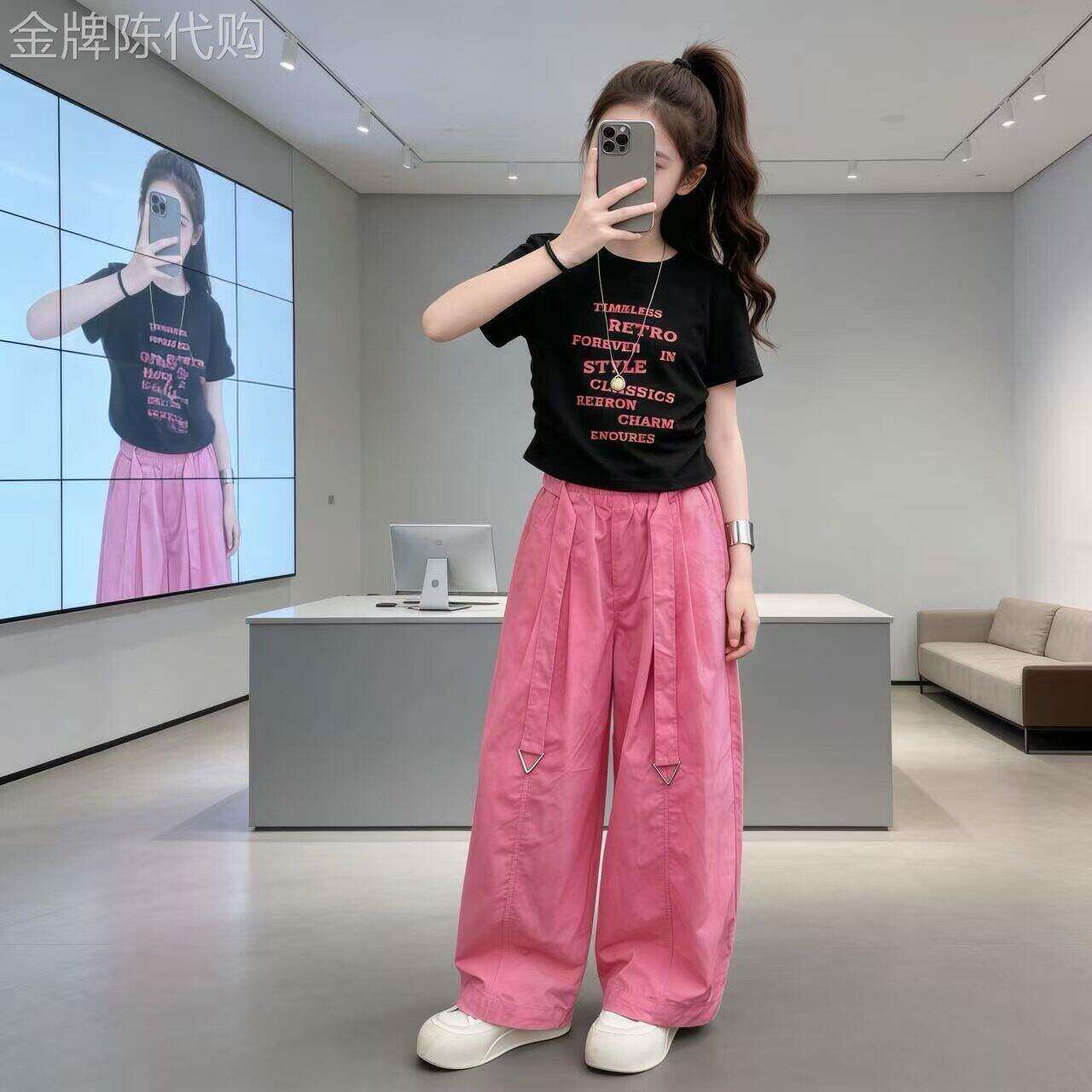 法国BADNUT女童夏季短袖T恤工装裤套装2026新款显瘦轻薄款两件套