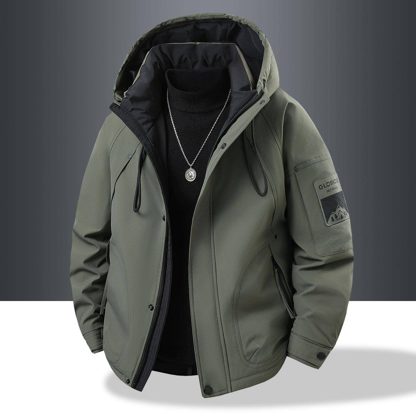 高品质白鸭绒连帽外套男冬季加绒加厚防寒保暖羽绒服防风锁温棉服