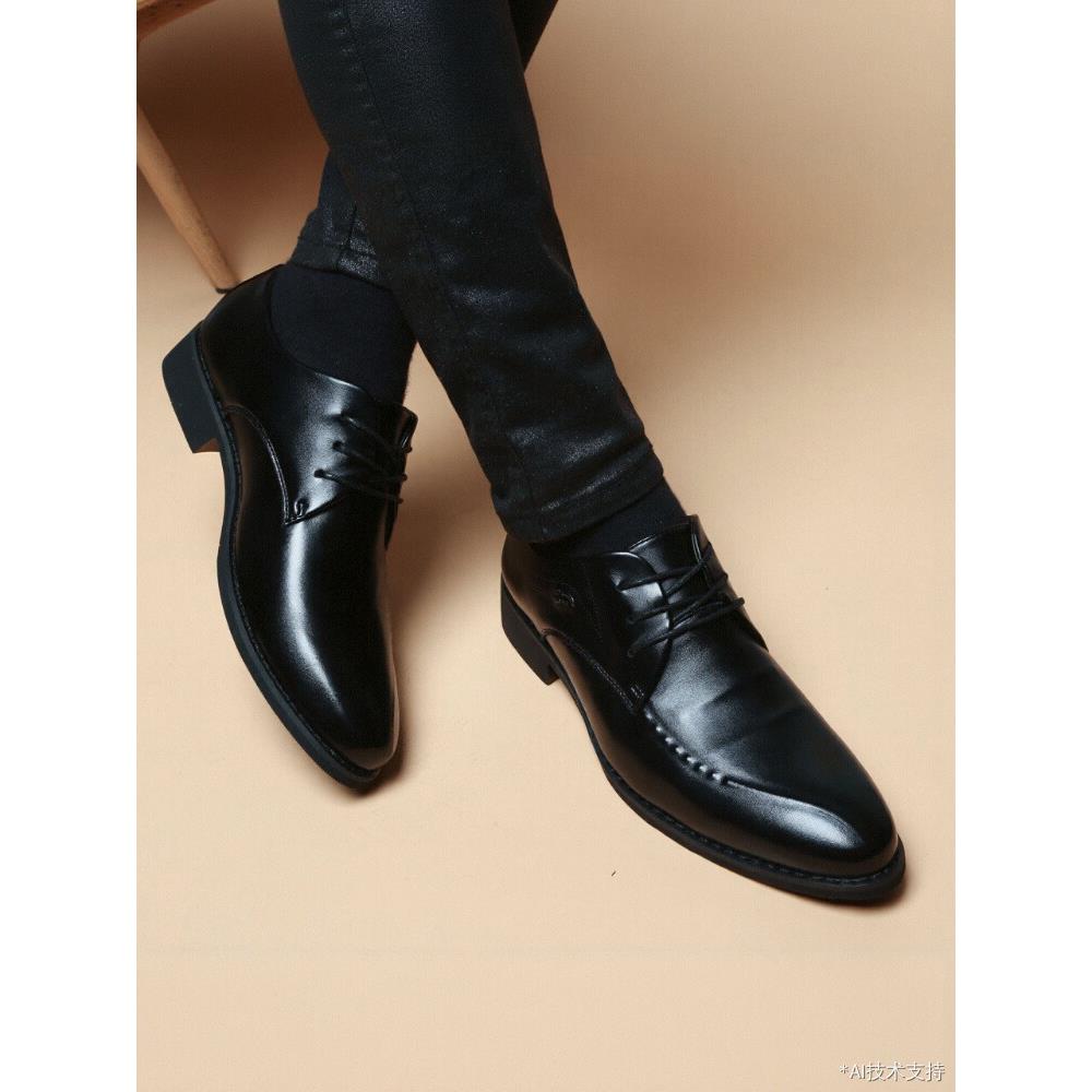 意大利手工皮鞋男韩版英伦真皮尖头商务正装休闲透气内增高男鞋子