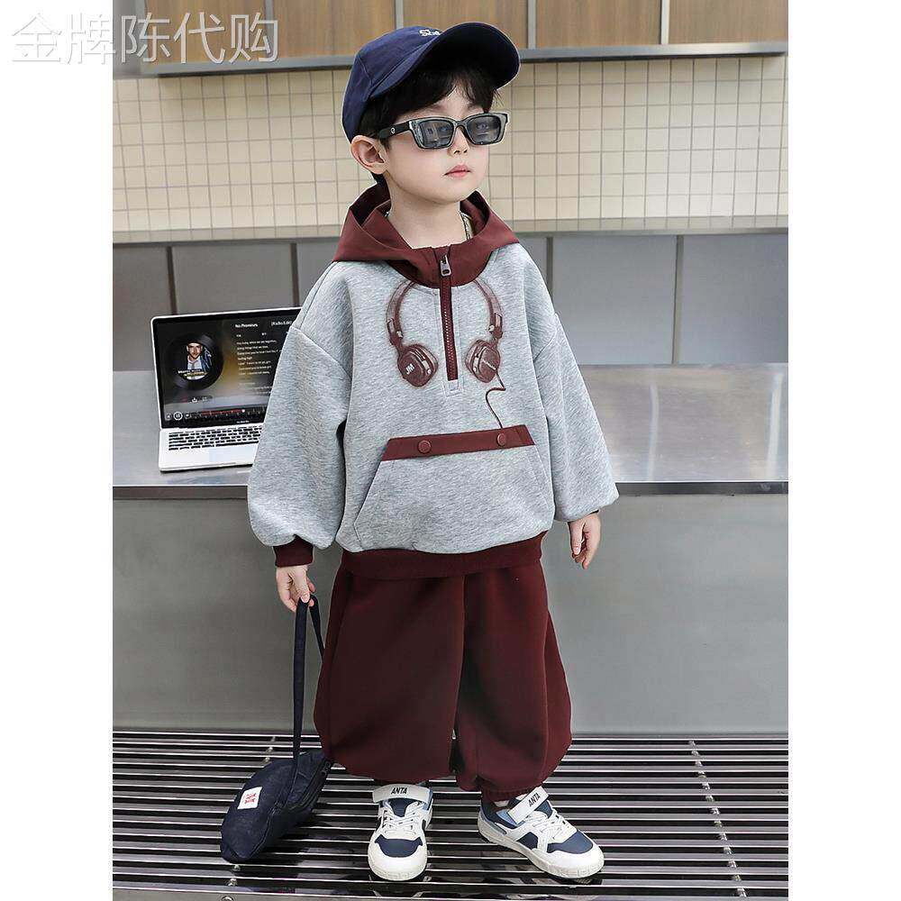 英国DGKP男童套装春秋季新款潮酷儿童韩版厚棉T两件套宝宝洋派衣