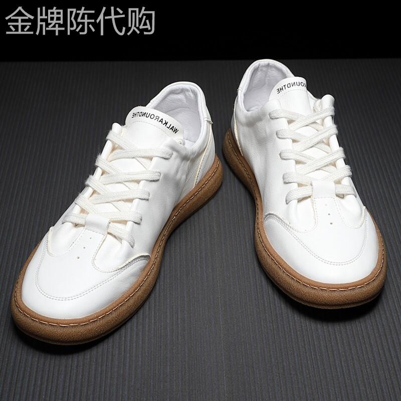 软牛皮小白鞋男款夏季透气潮流百搭真皮白色鞋子男生运动休闲板鞋