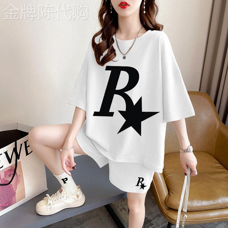 纯棉时尚短袖短裤套装女2026夏季洋气减龄宽松休闲运动服两件套